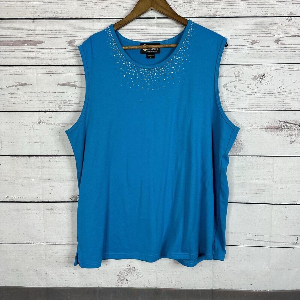Christine Alexander Tee Shirt Top Womens 3X Blue Embellished Basic Rhinestone